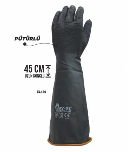 Kauçuk Eldiven Uzun Pütürlü XL/45cm (12/Paket)